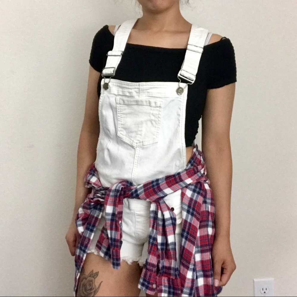 90s style White Guess Overalls Cut Off Shorts